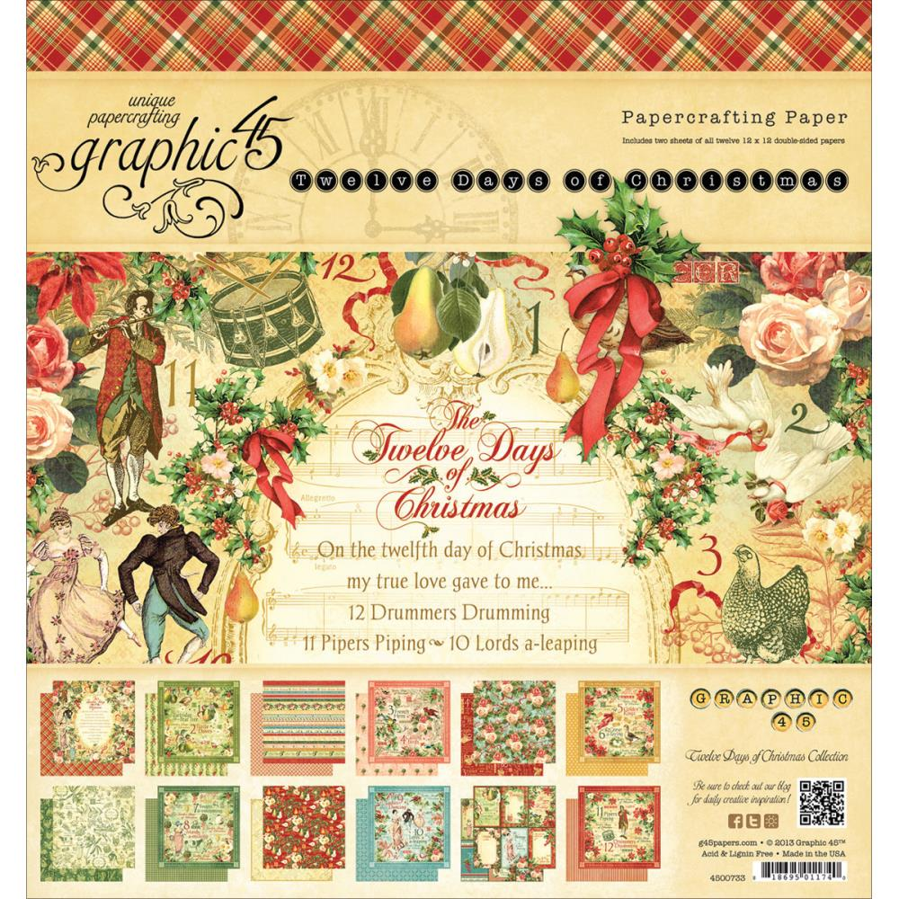 Graphic 45 12 Days Of Christmas Double-Sided Paper Pad 8"X8" Graphic 45 12 Days Of Christmas Double-Sided Paper Pad 8"X8"